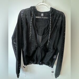 Ideology Black Mesh Hooded Long-Sleeve Top